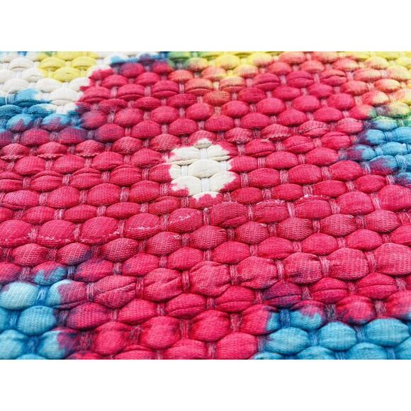 Vintage 70's Flower Power Groovy Rag Throw Rug 44"x24" Granny Core Wall Art Blue - Picture 10 of 12